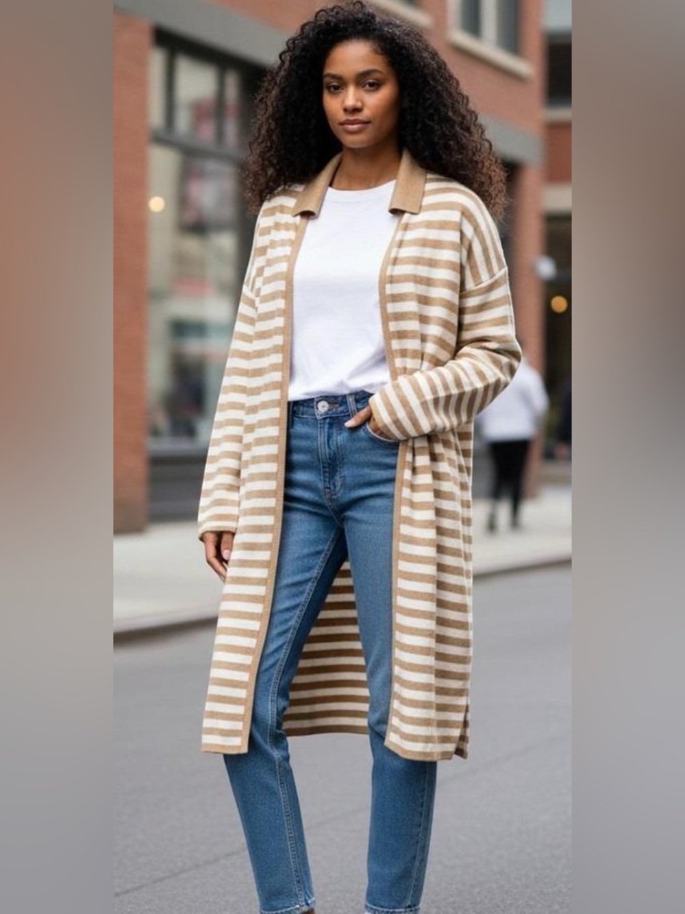 Chico’s Reversible Stripe Long Duster Cardigan Size 2 Large NWT